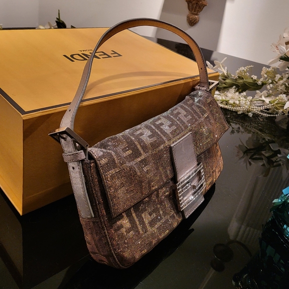 SOLD - Fendi Shimmer Zucca Jacquard Baguette, Gold/Silver/Palladium Baquette - Picture 5 of 16